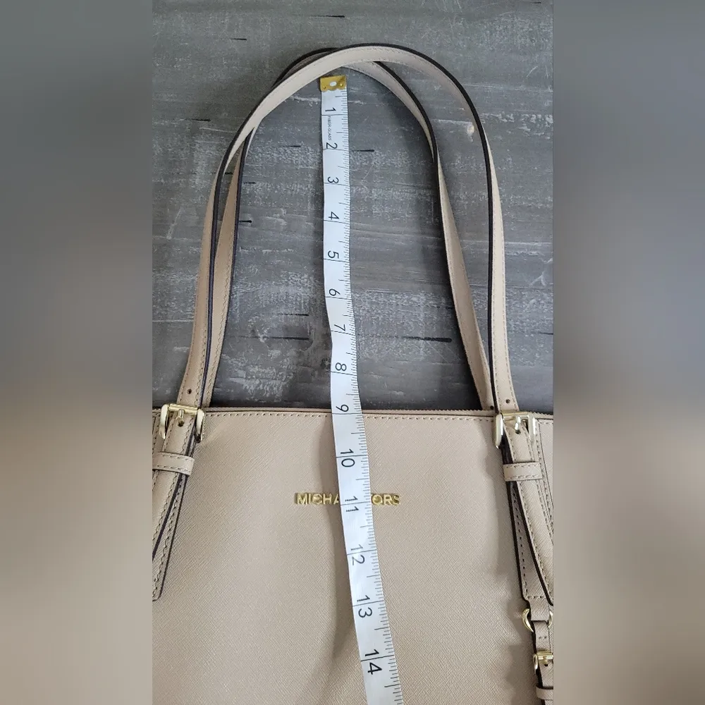 Michael Kors Jet Set Large Beige Top Zipper Tote Bag Tan - Image 14