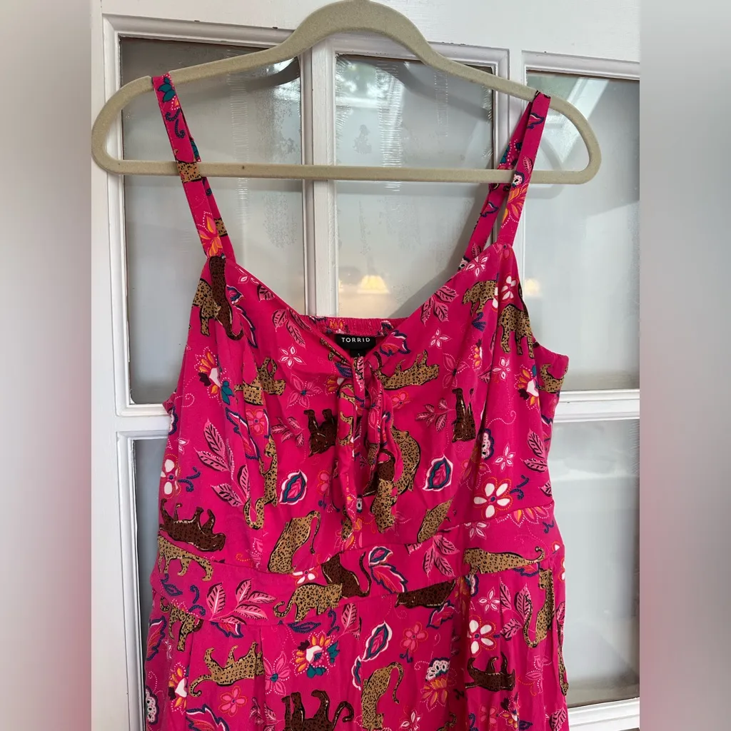 Torrid Hot Pink Tie Front Culotte Jumpsuit Jungle Leopard Print Plus Size 1X - Image 4