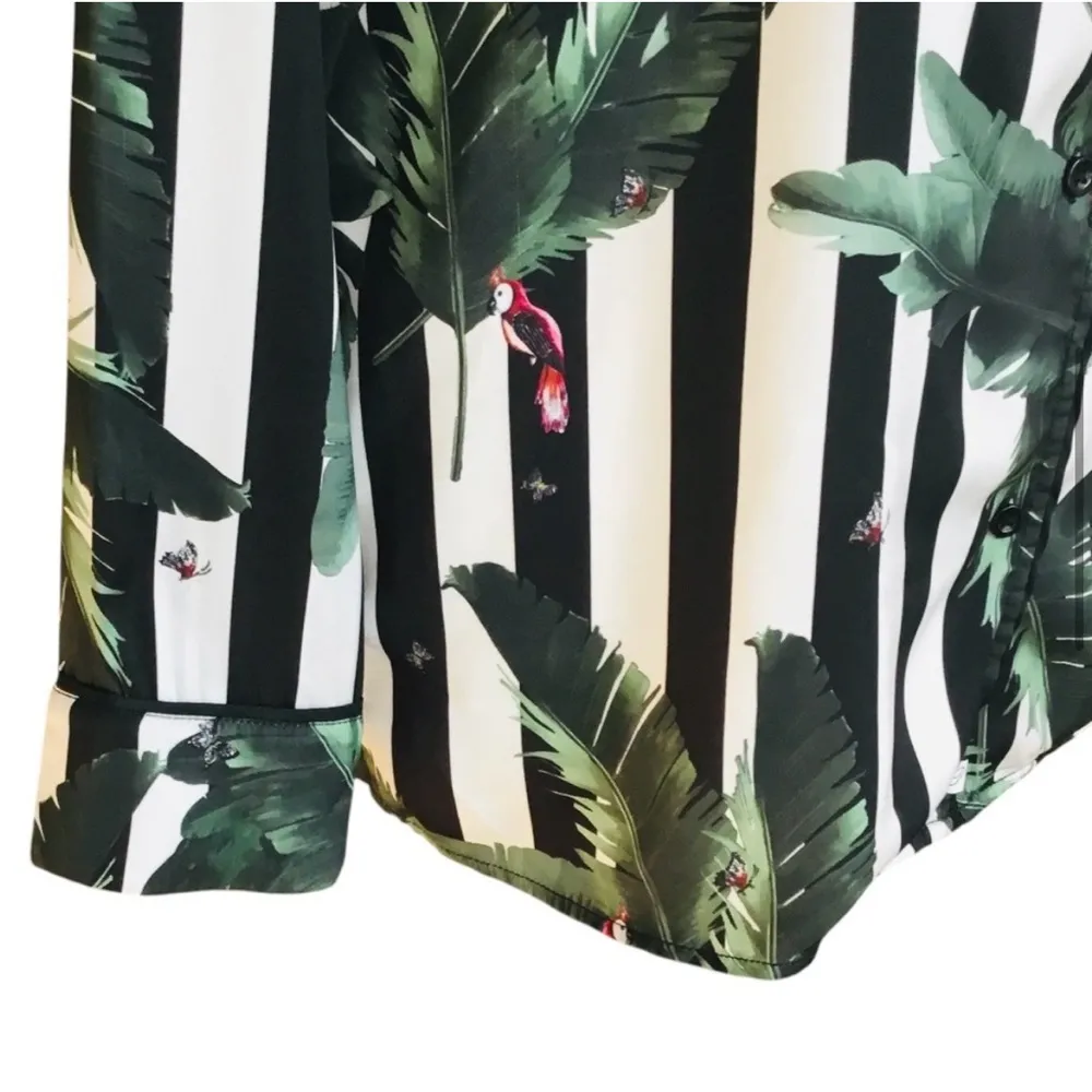 Revolve  Plush Tropical Black White Striped Shirt and Short Sleep Set Leaf Print - Image 7