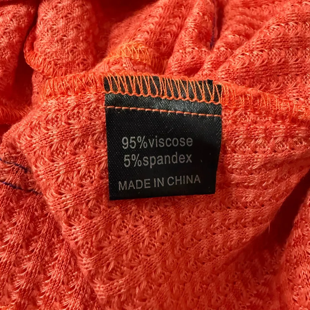 Southern Stitch Orange Waffle Knit Floral Patchwork Long Sleeve Top Size L - Image 9