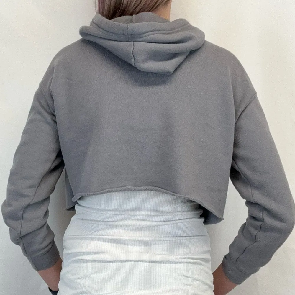 Girls Gotta Eat Women's Oversized Cropped Pullover Hoodie S SM Small Grey Gray White - Image 2