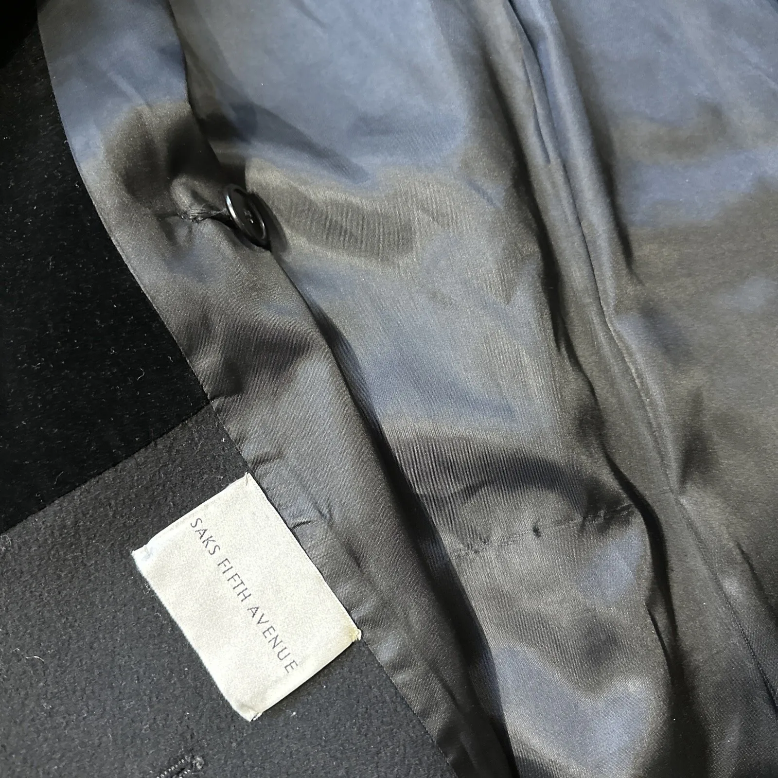 PERRY ELLIS Saks Fifth Avenue Vintage Black Wool Full Length Jacket Trench Coat - Image 15