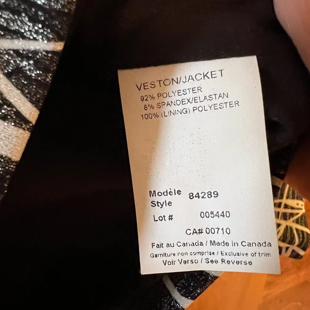 Joseph Ribkoff Veston Jacket Blazer Black Silver Zip Abstract Lines Size 8 - Image 8