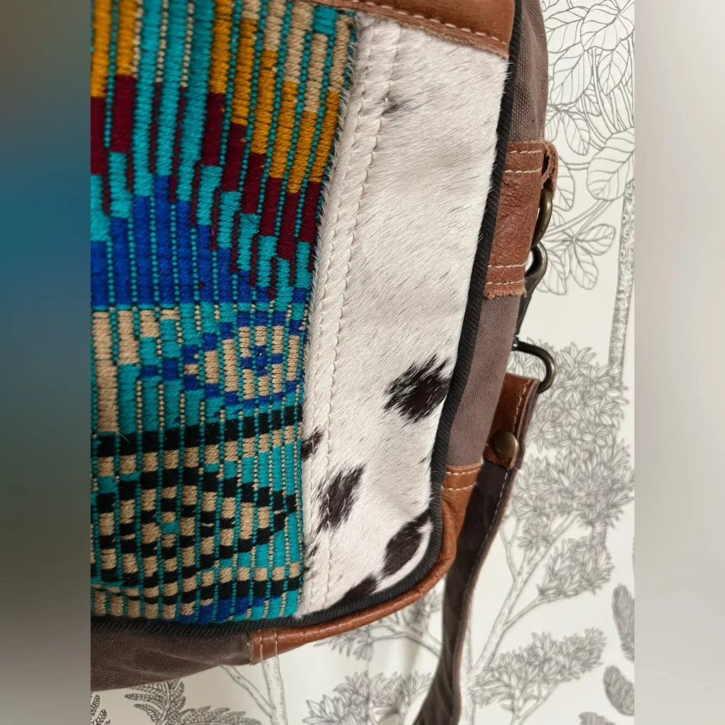 Myra Bag crossbody purse Aztec weave and canvas Cow Hair accent Brown - Image 5
