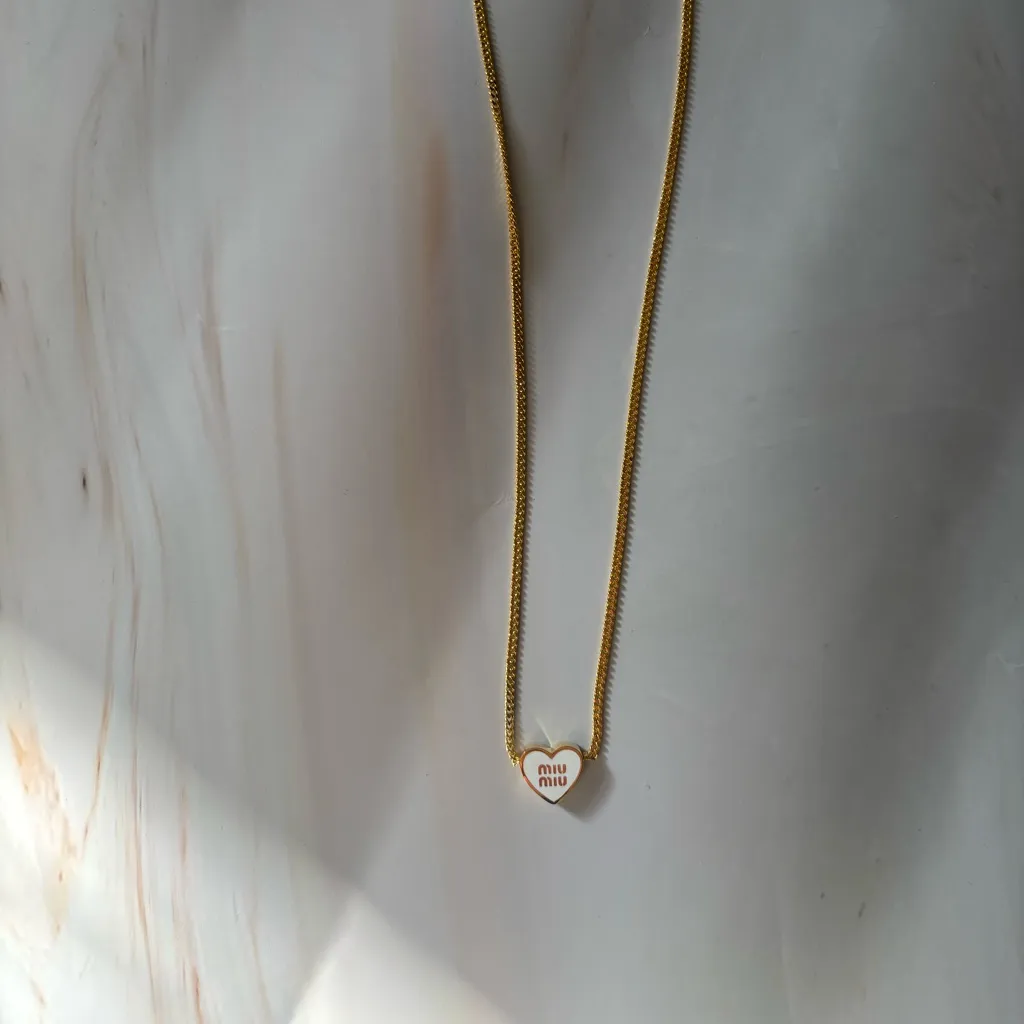 Miu Miu Heart Shaped Metal Necklace White/Gold - Image 3