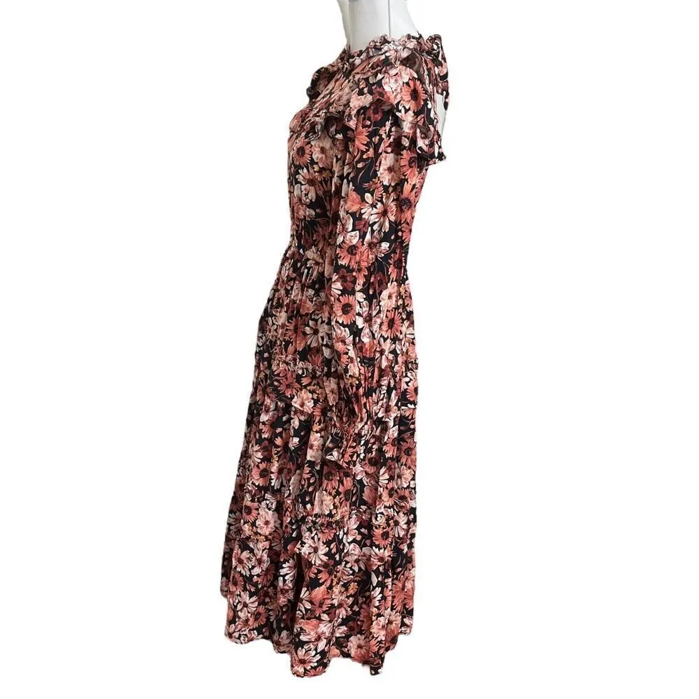RACHEL PARCELL Tiered Floral Midi Dress Poet Sleeve Now Women’s Size 4 - Image 3