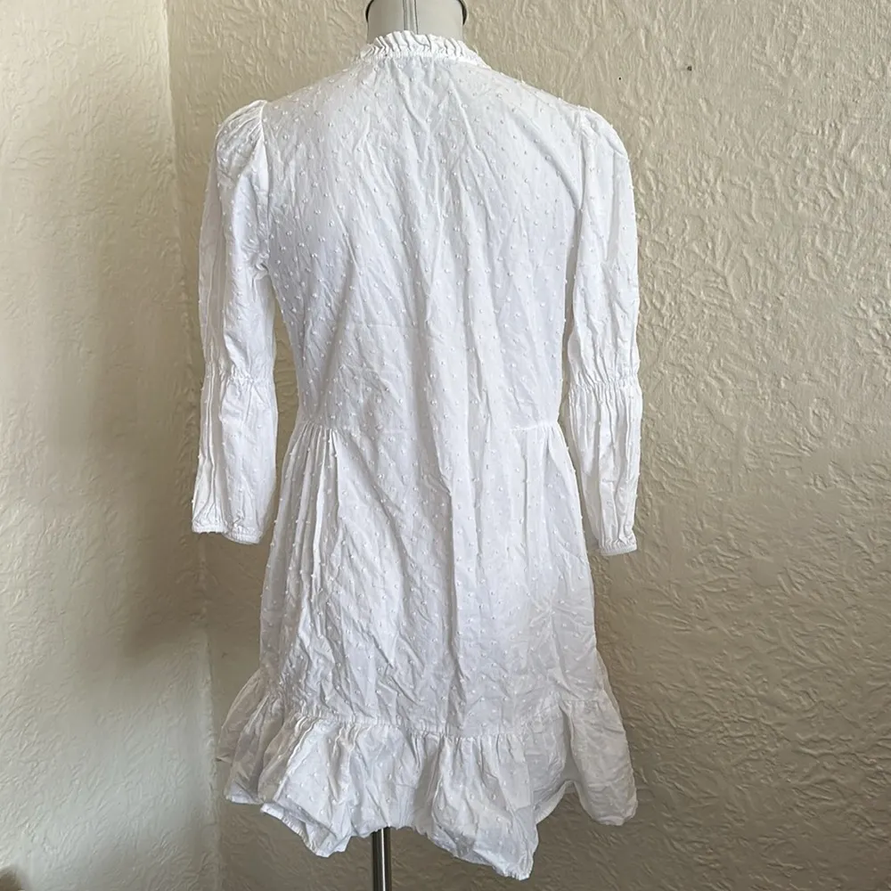 Zara White Swiss Dot Bubble Sleeves Ruffle Hem Dress XS - Image 5
