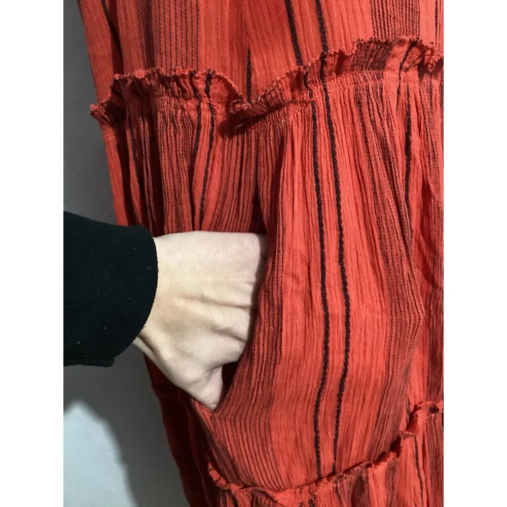 Sundry Orange Stripe Tiered Maxi Sleeveless Dress 100% Cotton S - Image 6