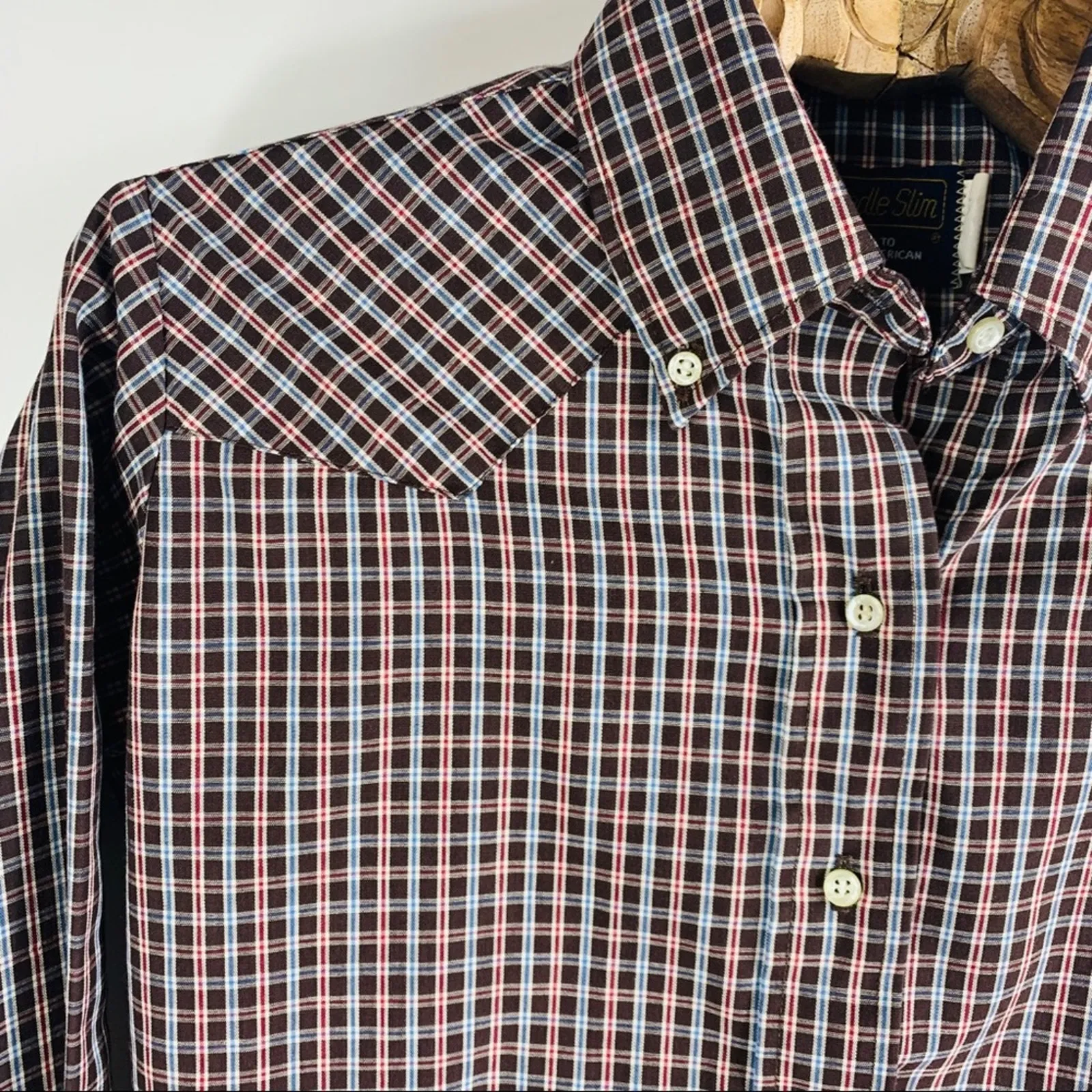 Panhandle Slim Plaid Brown Fitted Western Shirt Sz Small - Image 7