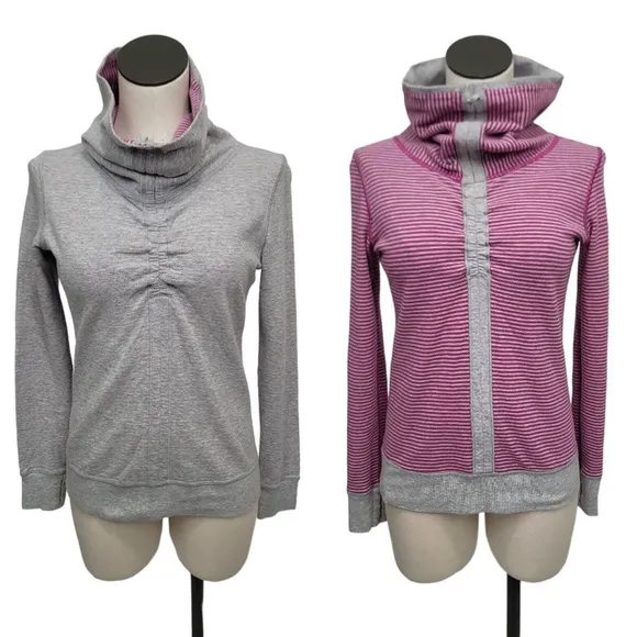 Lululemon In A Cinch Gray Dark Pink Stripe Reversible Pullover - Image 2