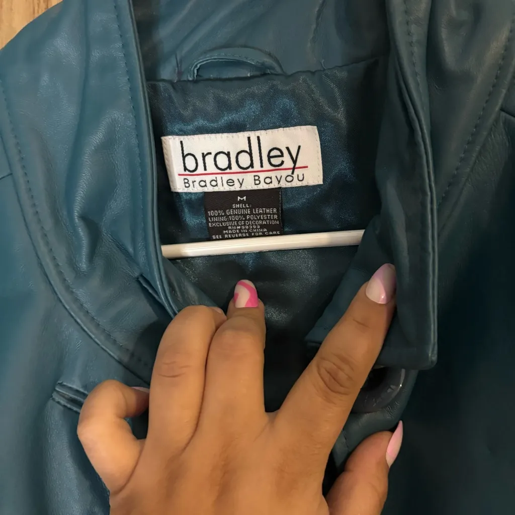 Vintage Bradley Bayou boho Blue Leather Jacket Size‎ M Size M - Image 4