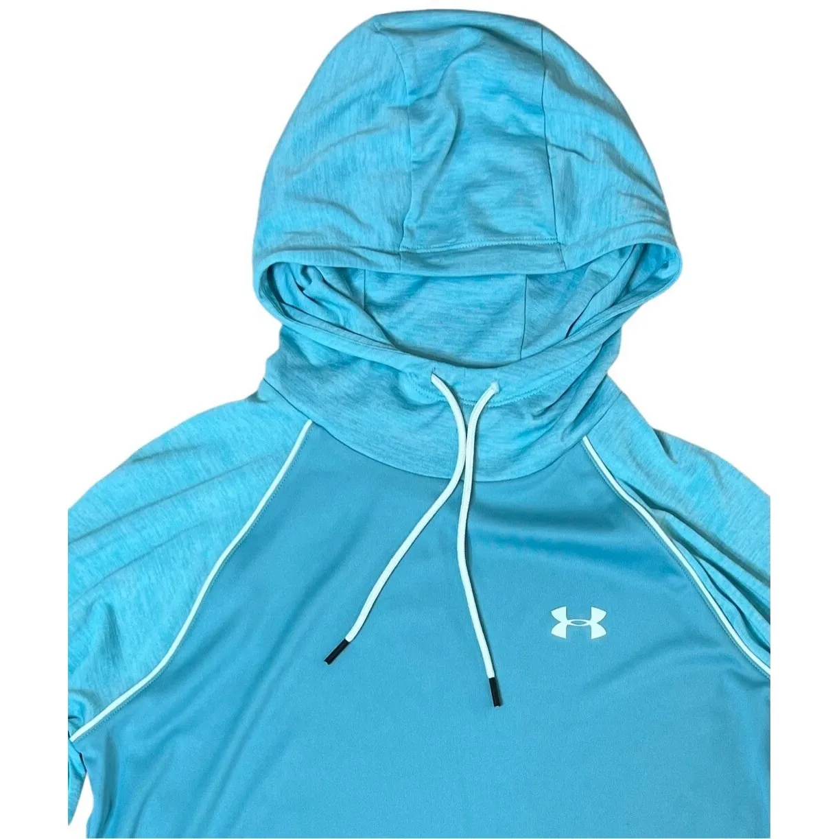 Under‎ Armour Logo Velocity Heatgear Hooded Blue Pullover Top MEDIUM Sportswear - Image 2