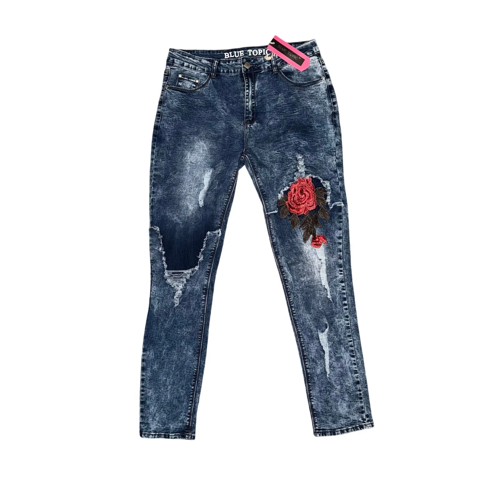 Blue Topic Rose Patch Distressed Jeans Size 15/16 NWT - Image 2