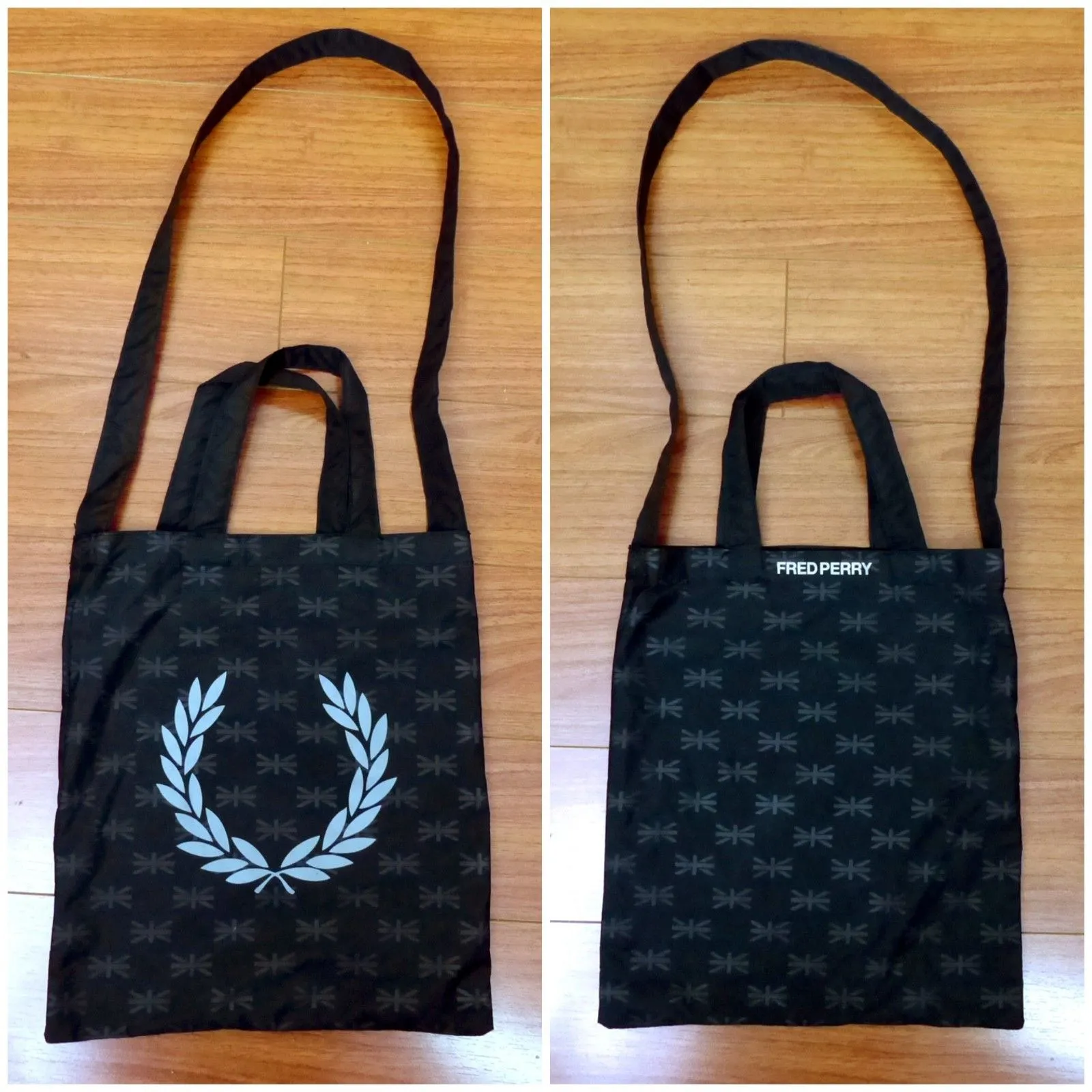 Fred Perry Tote Bag Black Laurel Wreath Logo Carryall Shopper Crossbody Nylon - Image 2
