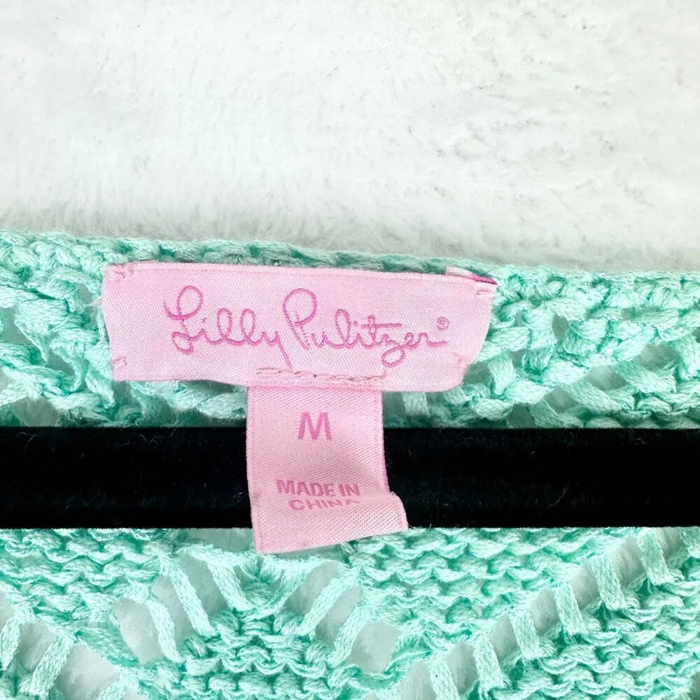 Lilly Pulitzer Kinley Sweater Top Size Medium Sand Bar Blue Crochet Open Knit - Image 5