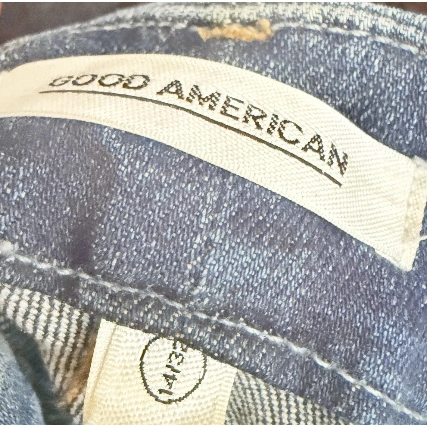 Good American Good Legs Bootcut Crop Jeans 14/32 Blue Distressed Made in USA - Image 7