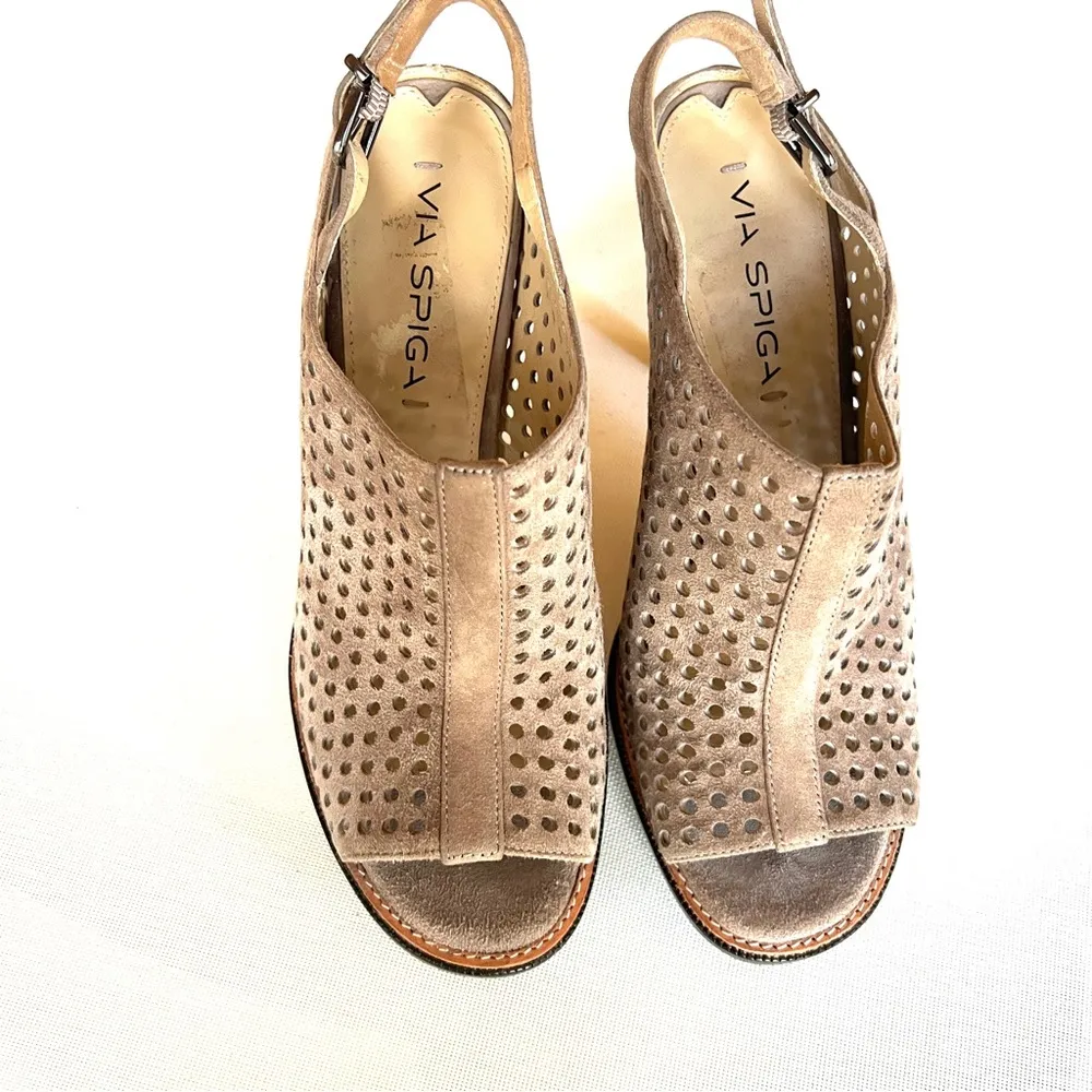 Tasa Suede Peep Toe Perforated Stiletto High Heels - Image 3