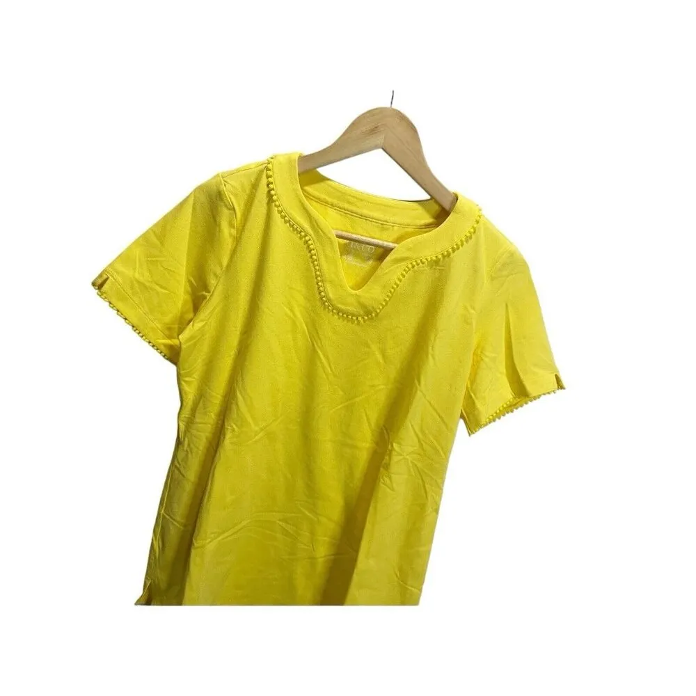 Denim & Co. S Petite Perfect Jersey U-Neck Tunic with Dot Lace Yellow - Image 2
