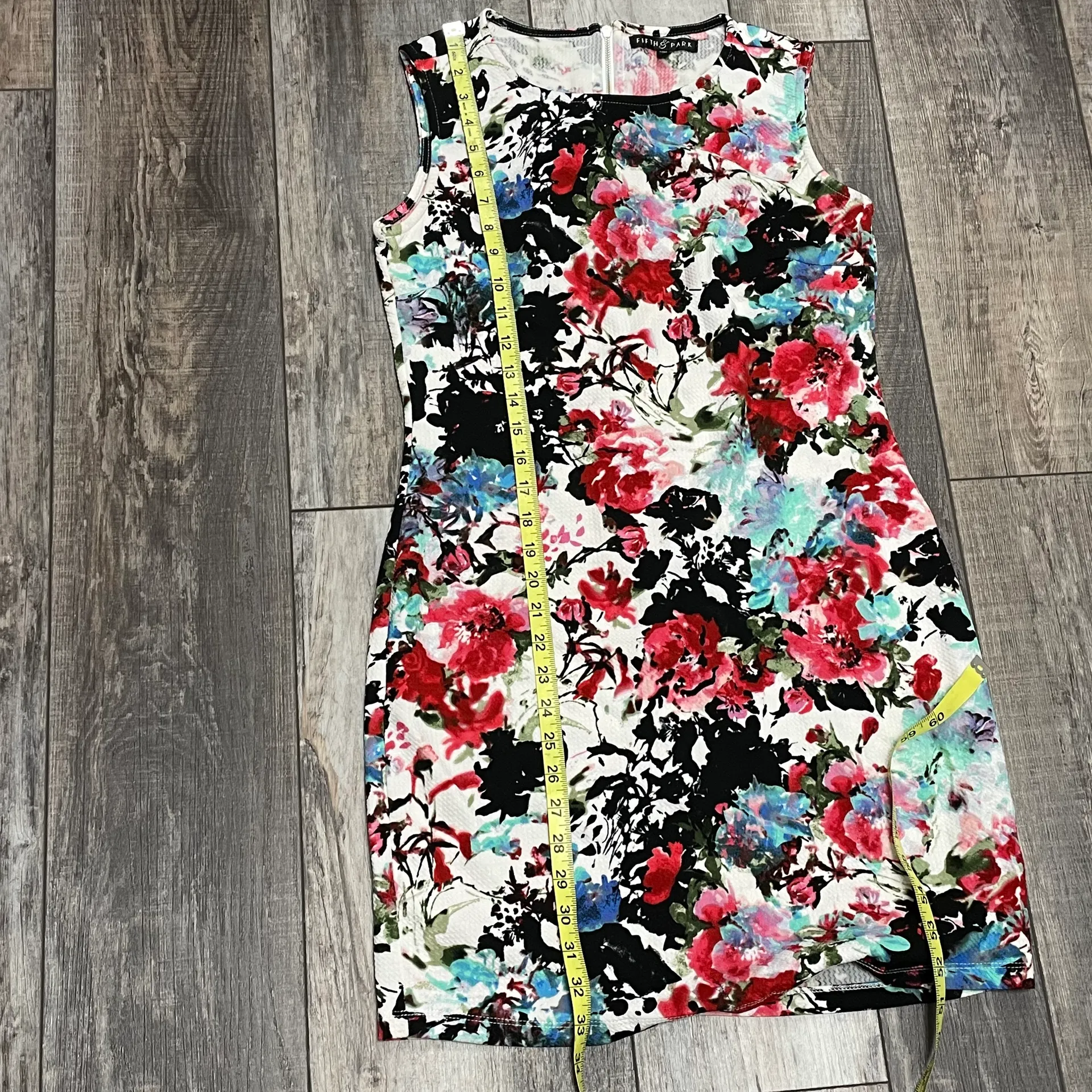 Fifth & Park Textured Sleeveless Sheath Floral Red Black White Blue Dress Small - Image 12