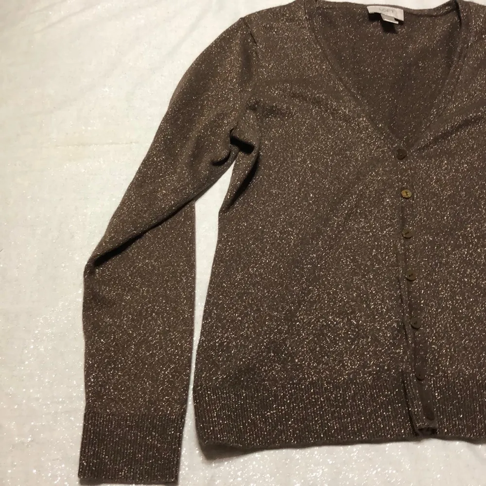 LOFT Brown Glitter Cardigan M - Image 2