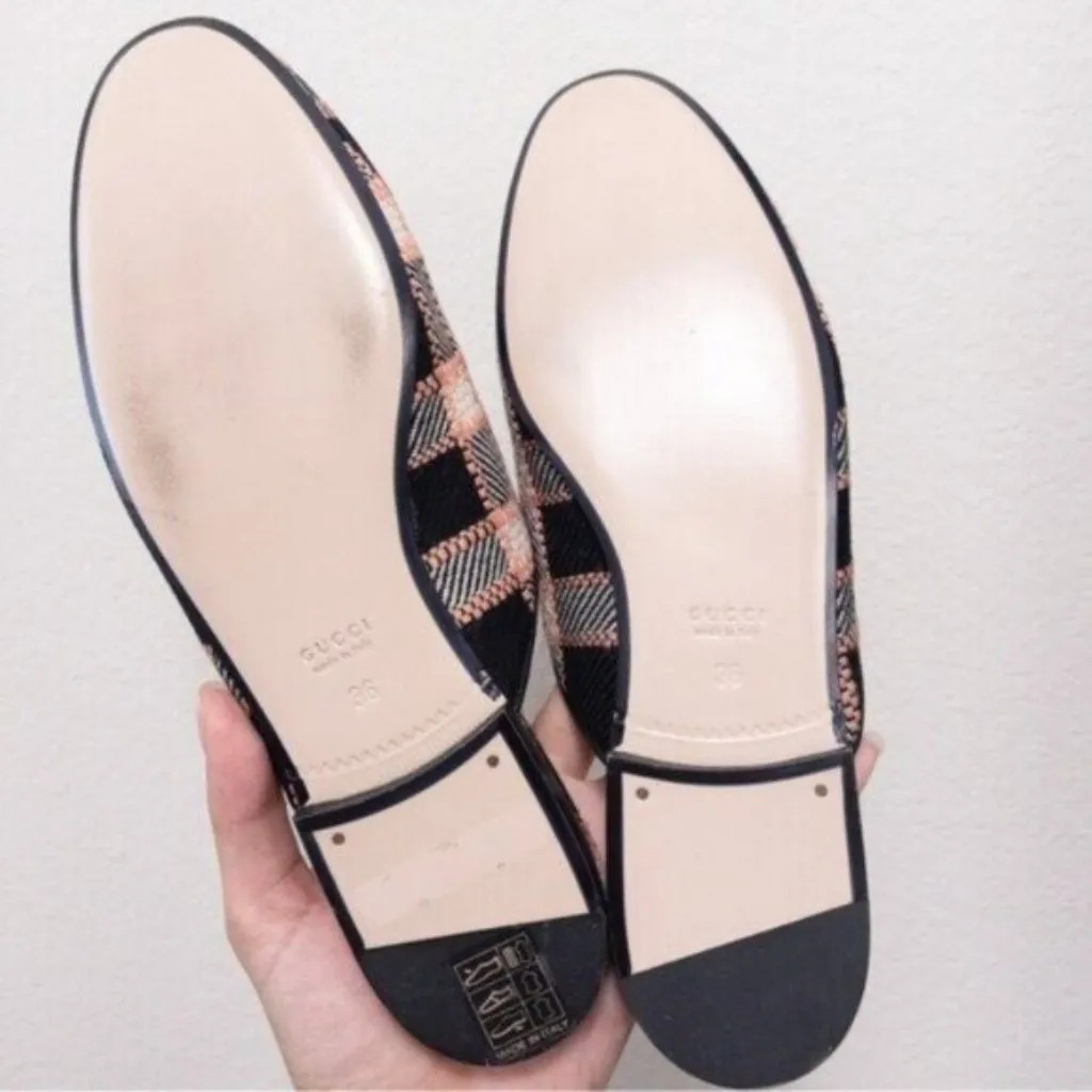 NIB Gucci Princetown Bit Logo Loafer 36 Fancy Tweed Damier Black Pink Mule 6 - Image 7