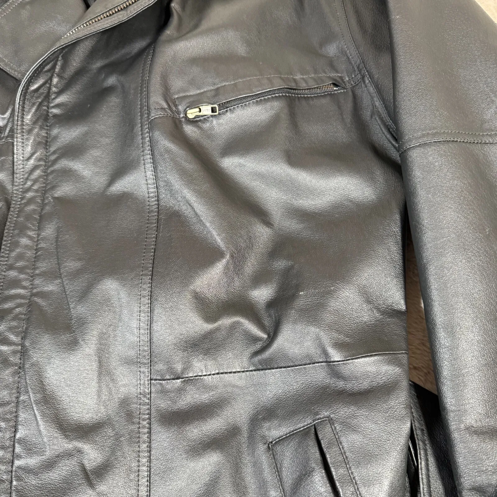 Vintage Wilson's Women's Mid Length Leather Waist Tie‎ Jacket Size L Moto Black Size L - Image 8