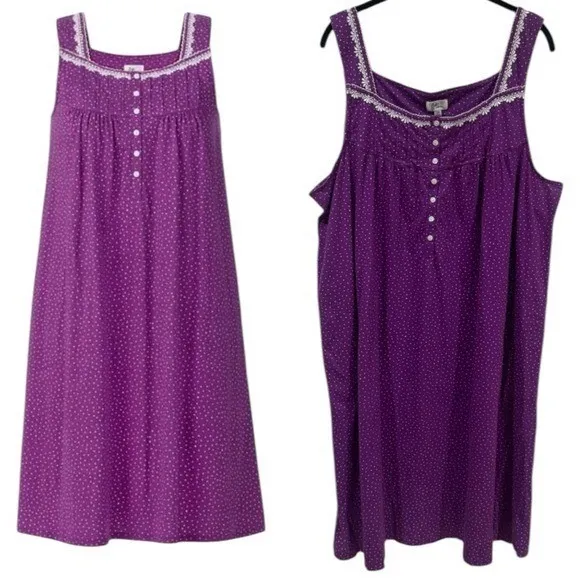 NWOT Aria Collection Cotton Purple White Polka Dot Tank Sleep Dress Mumu 3X - Image 5