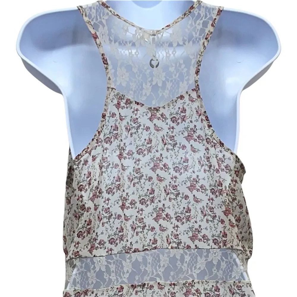 Robin K for Anthropologie Boho Sheer Lacy Floral Tank Size Medium Pink - Image 5