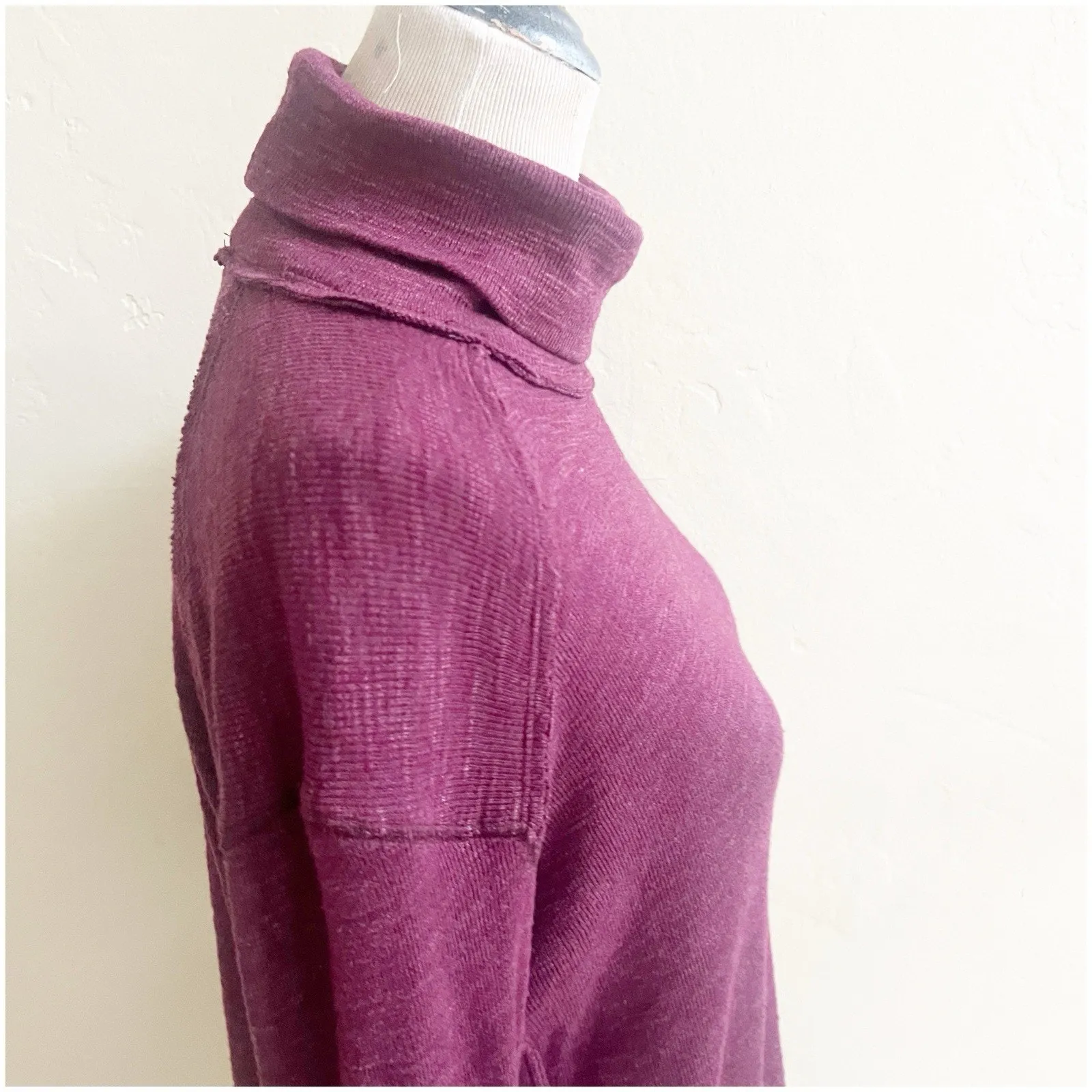 Free People We the Free Split Back Funnel Neck Top Plum Purple Knit Size XS - Image 7
