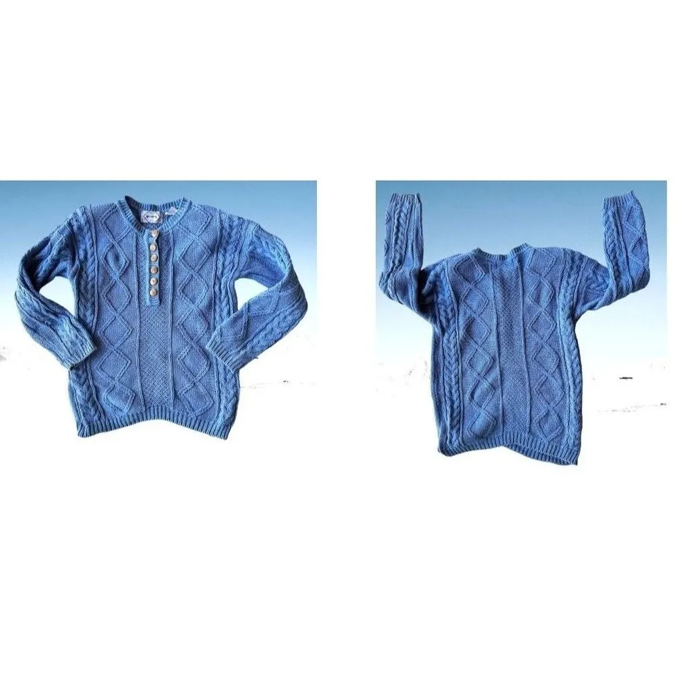 Nuggets Cable Knit Sweater Medium Vintage Powder Blue Upper Front Button… Size undefined - Image 4