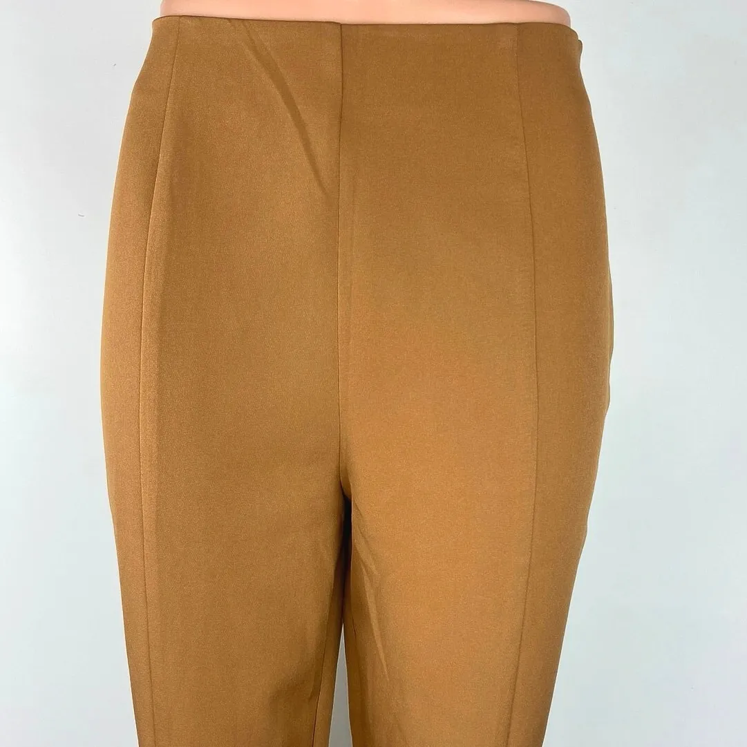 Lulus Brown High-Rise Split Hem Flare Leg Side Zip Trouser Dress Pants Size M - Image 4