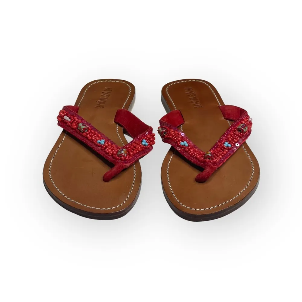 new Mystique ✿ Blown Glass Bead Sequin Thong Sandals ✿ Red 7M ✿ Handmade in Bali - Image 8