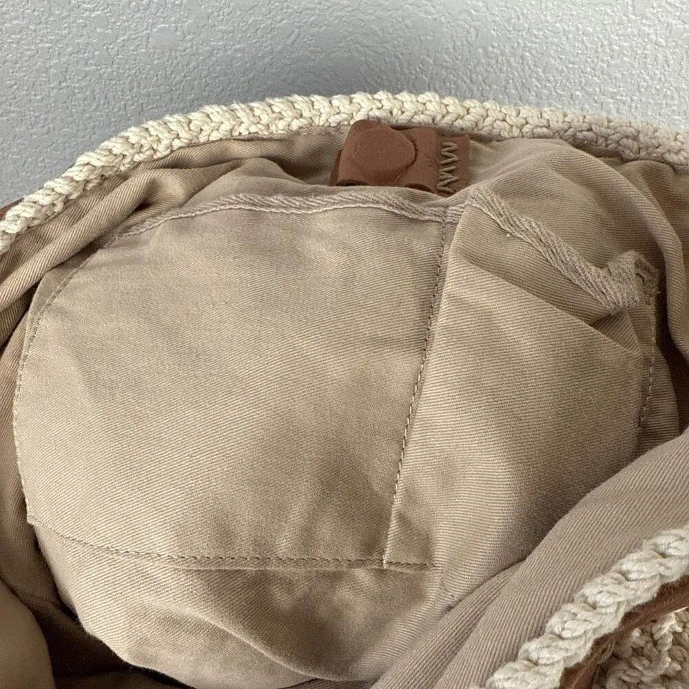 Lucky Brand Ivory Cotton Crochet Leather Trim Boho Hobo Shoulder Bag Purse Tote - Image 11