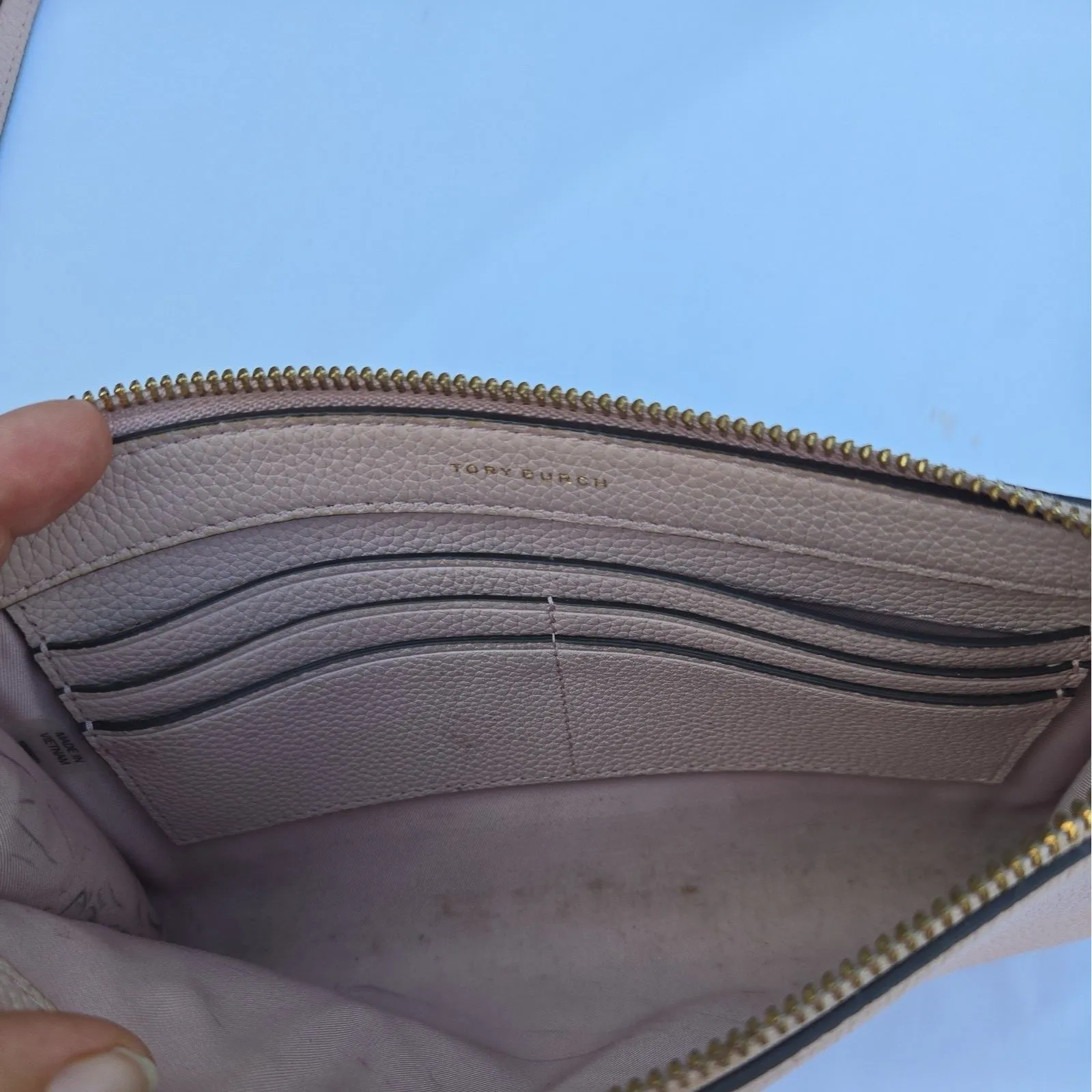 Tory Burch Crossbody Brown Everly Mini Top Zip Gold Details Pink Leather - Image 8