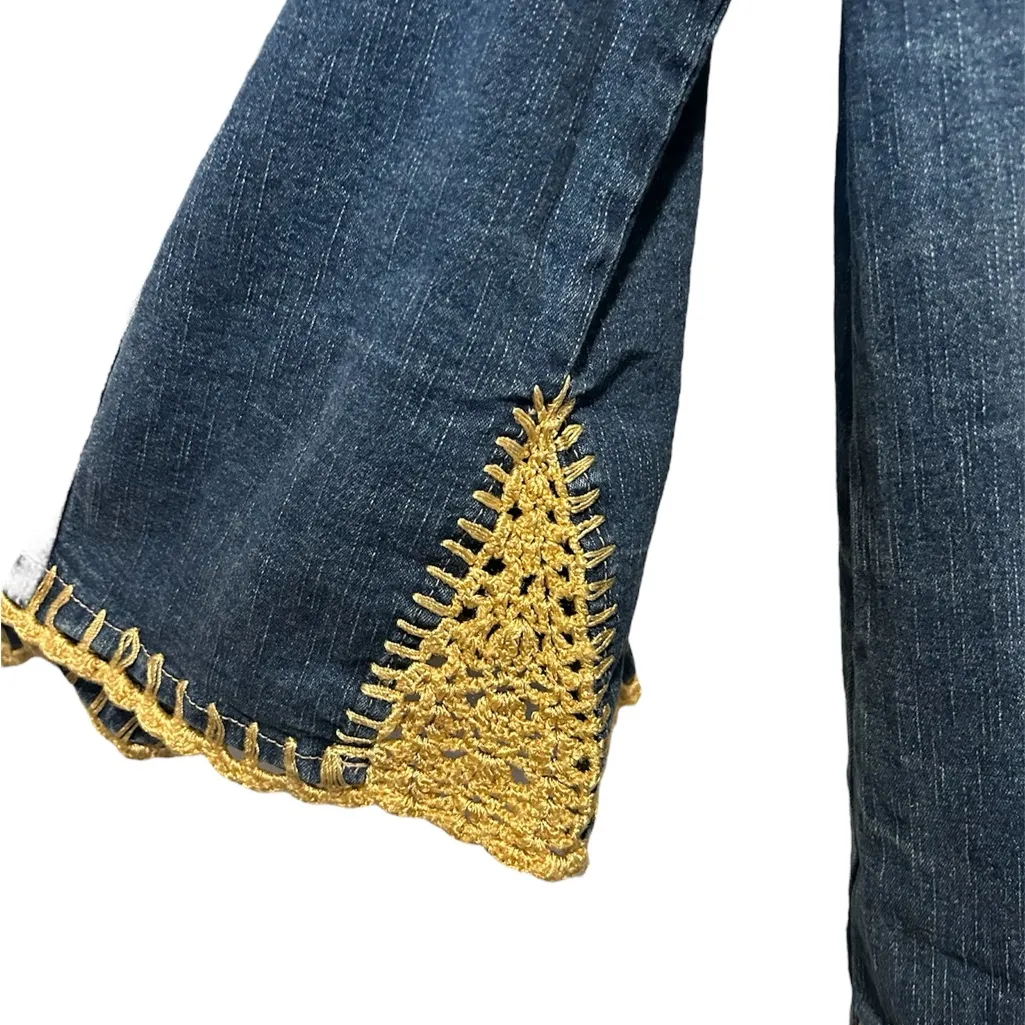 Bamboo Traders Boho Crochet Detailed Dark Blue Denim Jacket XL - Image 5