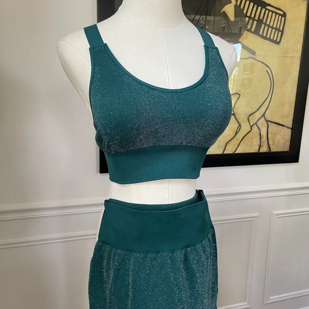 ASOS South Beach Seamless Shimmer Green Silver Leggings Sports Bra Activewear Se - Image 4