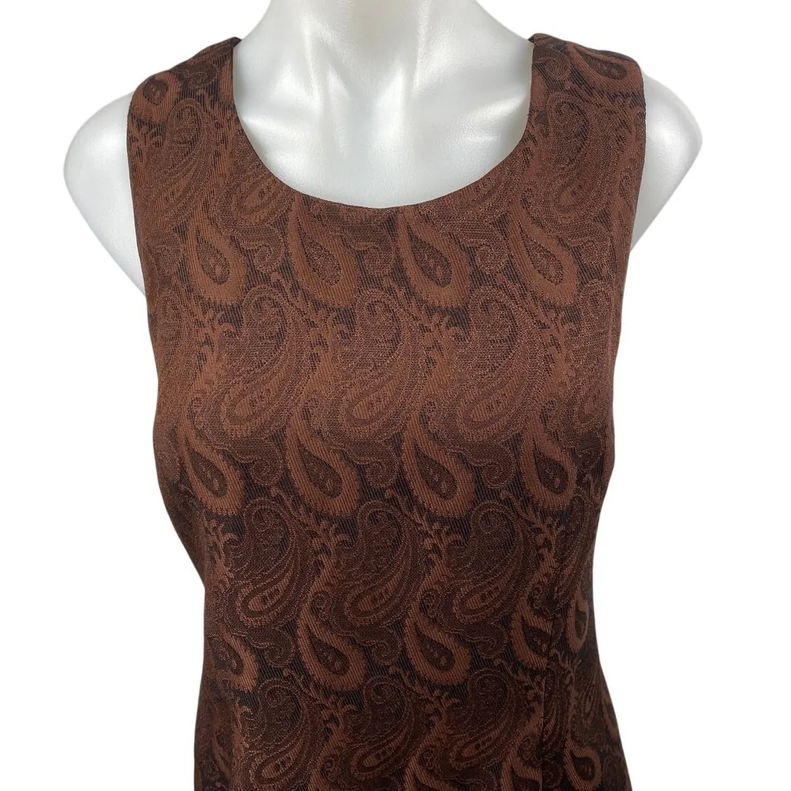 Studio I Womens Brown Jacquard Paisley Sleeveless Mini Pencil Sheath Dress Sz 12 - Image 3