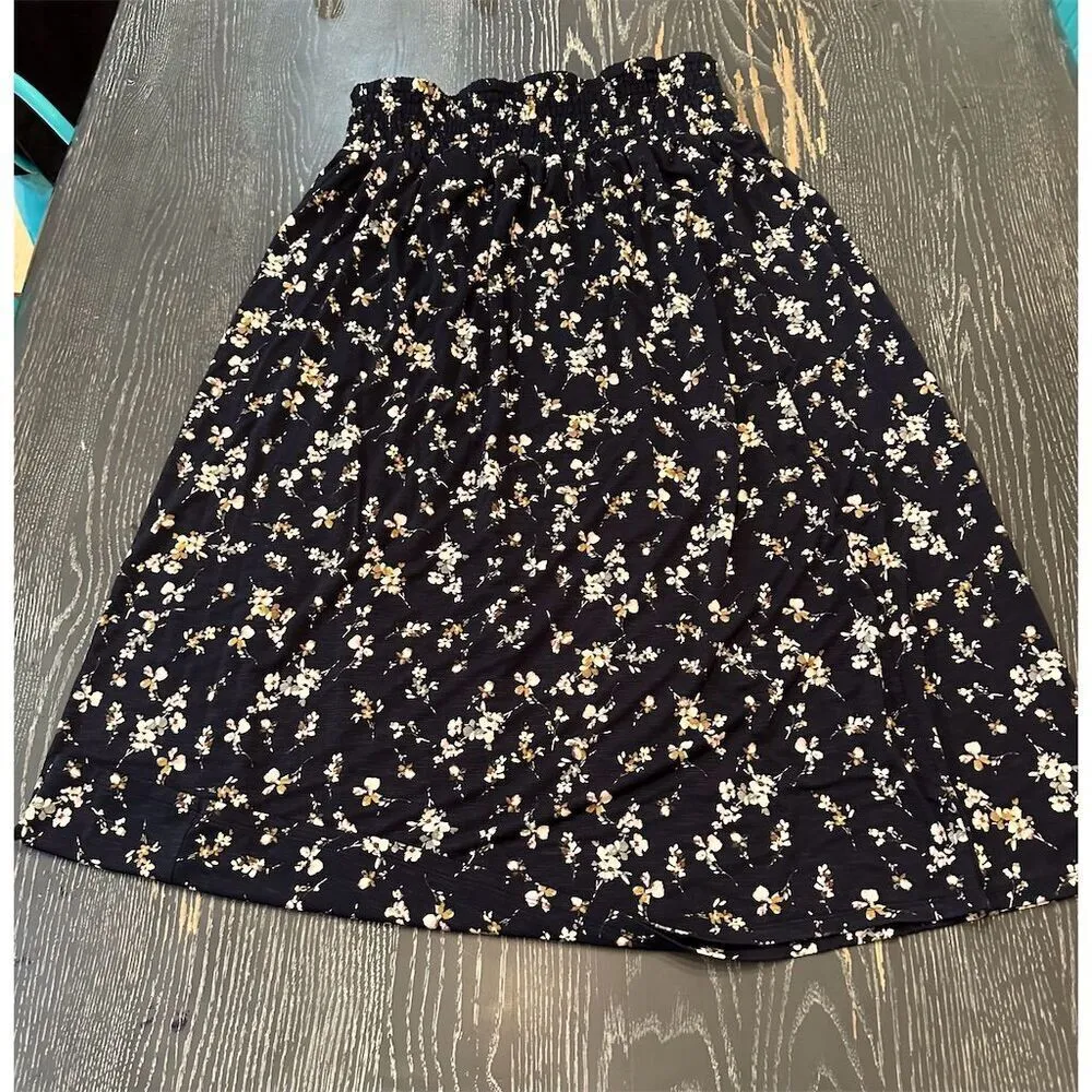 J.Jill Women's Navy Blue Floral Midi Skirt Size Large - Image 2