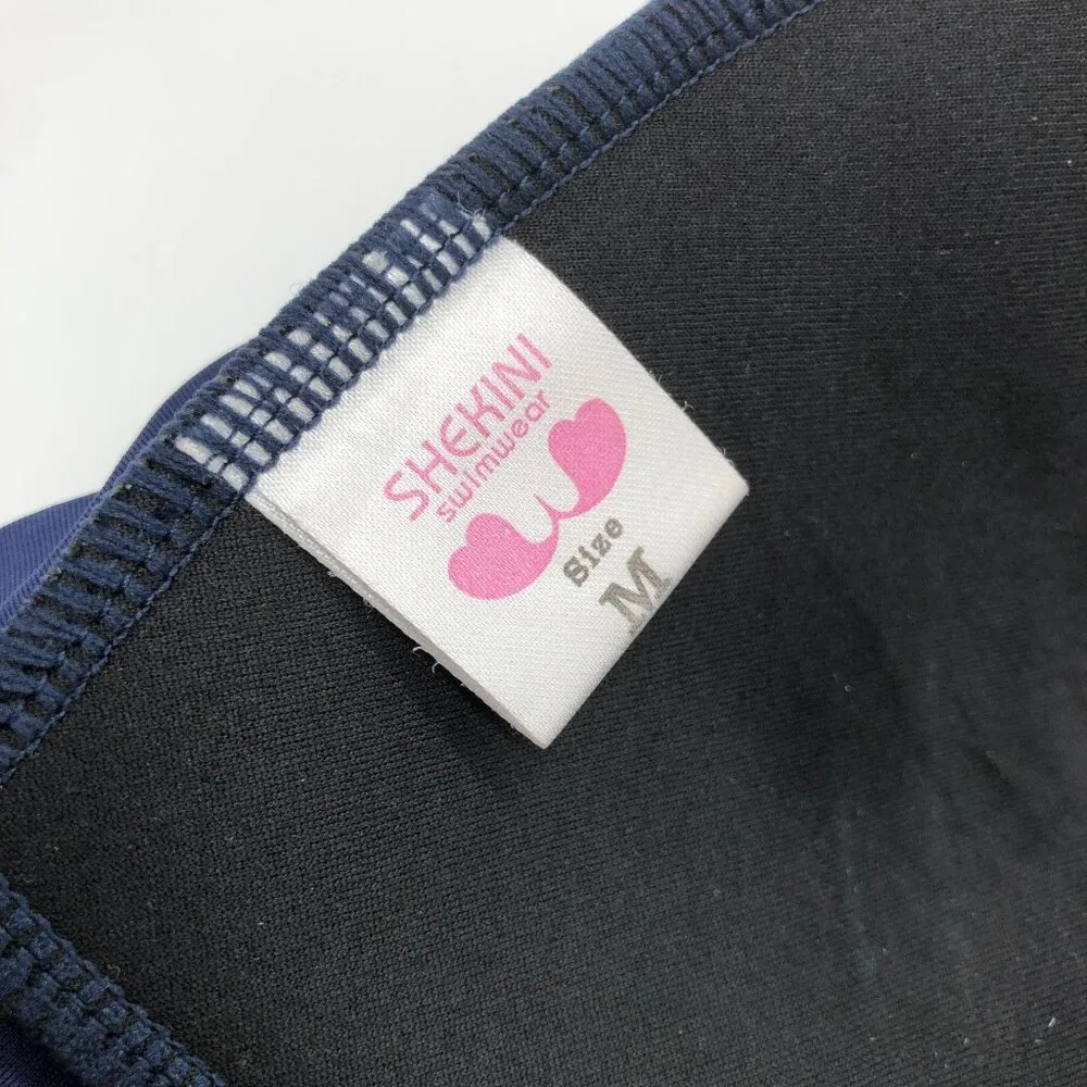 Shekini Swimwear Bikini Top Halter Molded Cups Tie Front Navy Blue M Size M - Image 3