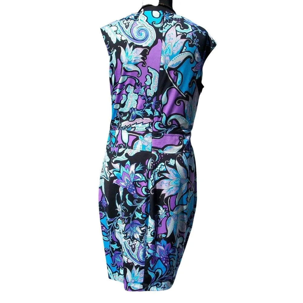 Cache Multi Faux Wrap Dress Stretch Self Belt Design Plunging V Lined NWT $168 - Image 4
