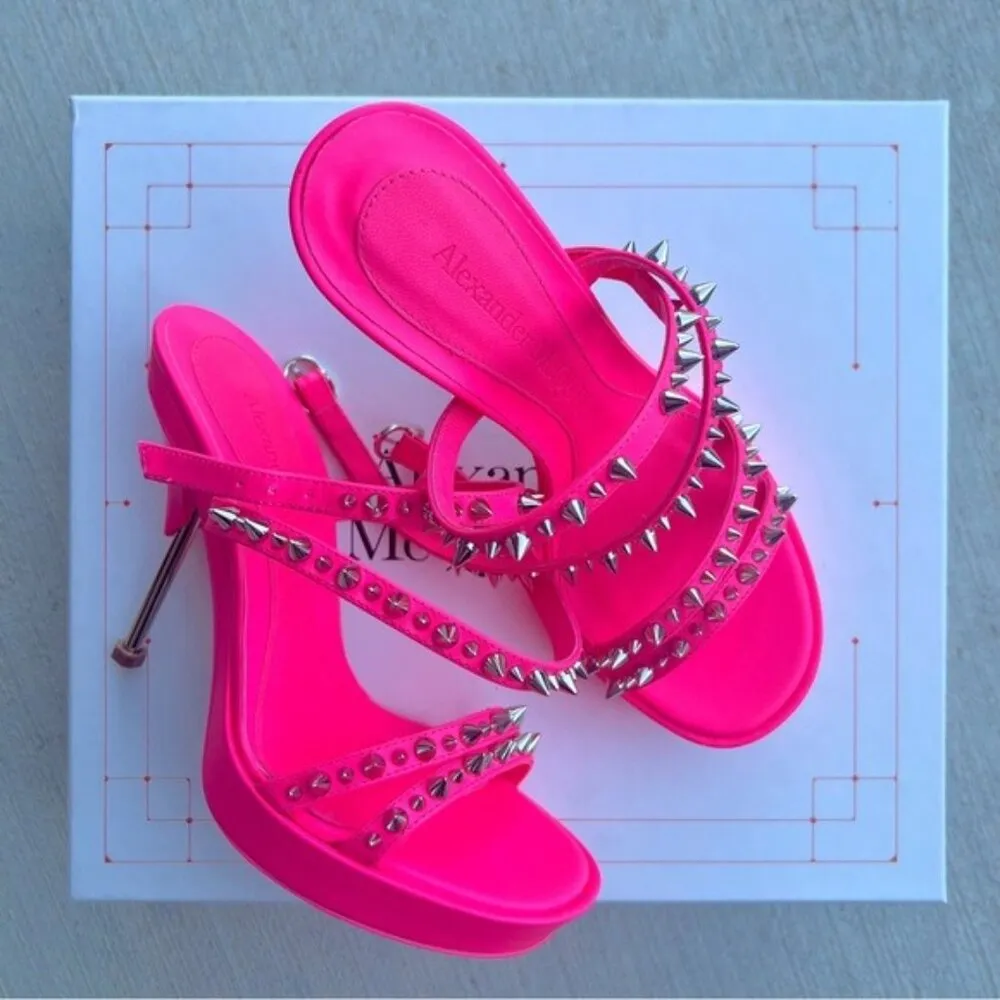 Alexander McQueen Platform Studded Strappy Sandals Metallic Pink EU 36 NWT $950 - Image 9