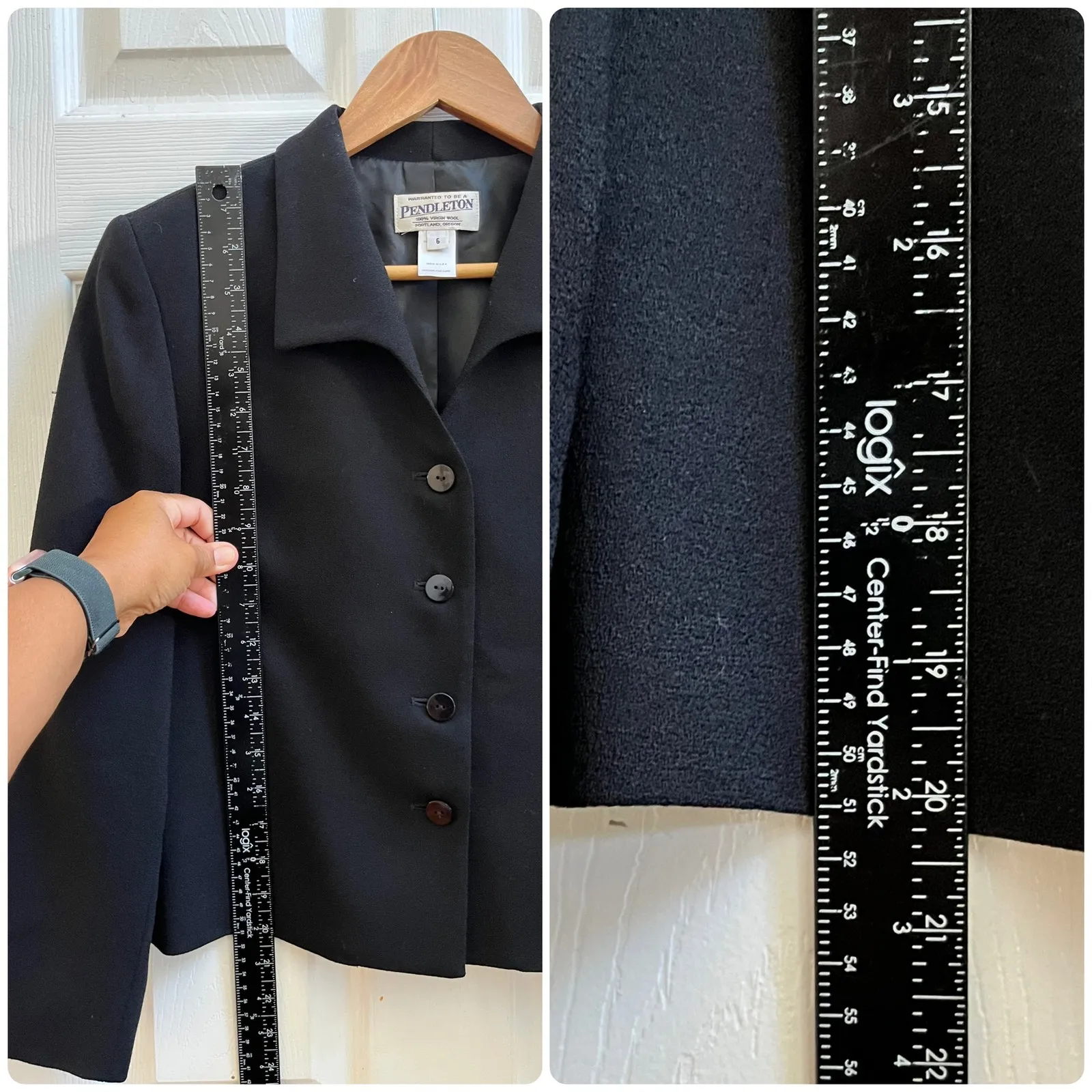 Vintage Pendleton Black Virgin Wool Shoulder Pads Boxy Crop Blazer Size 6 USA - Image 8