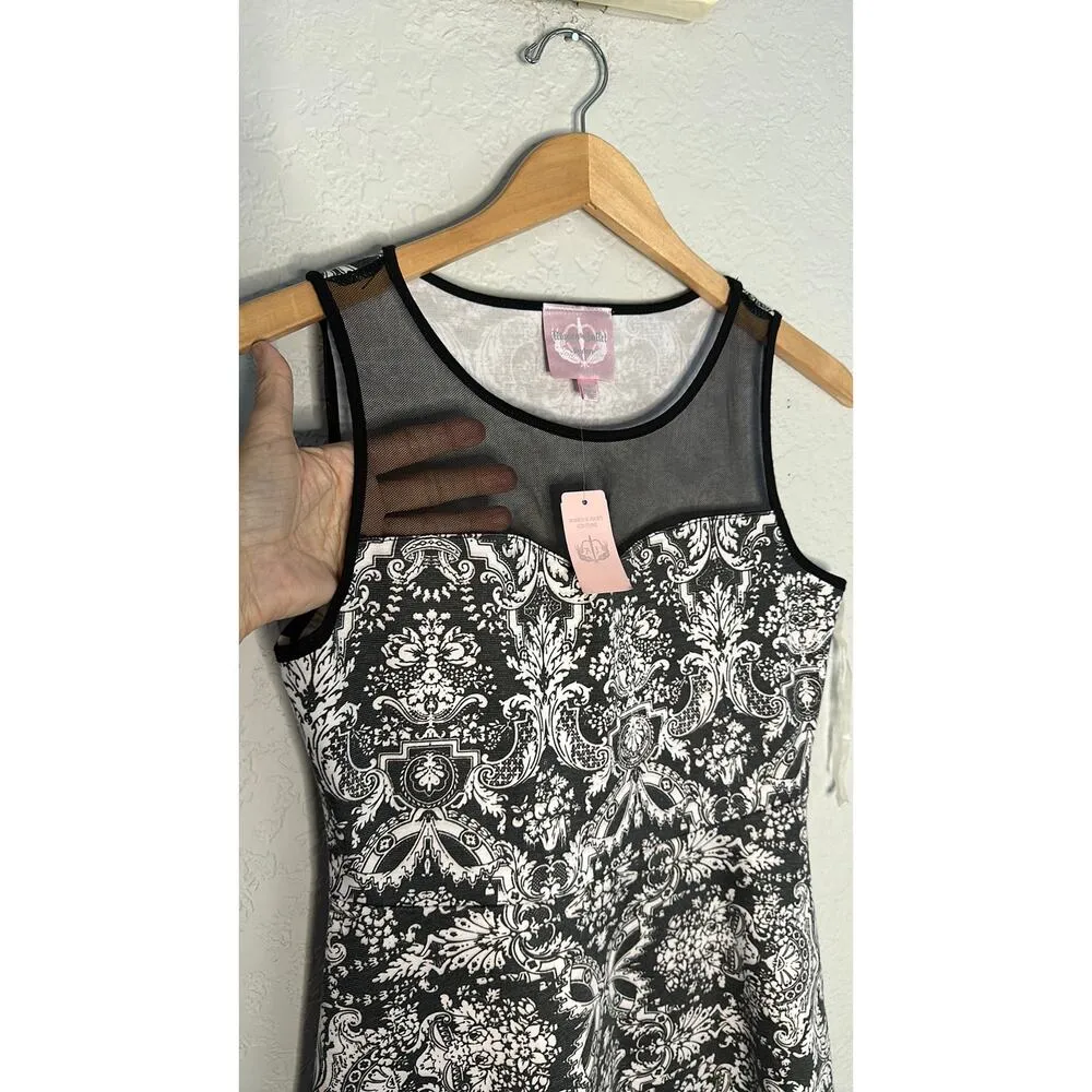 NEW Romeo & Juliet Couture Dress Gray Mesh Sheer Paisley Sleeveless Y2K Skater - Image 2