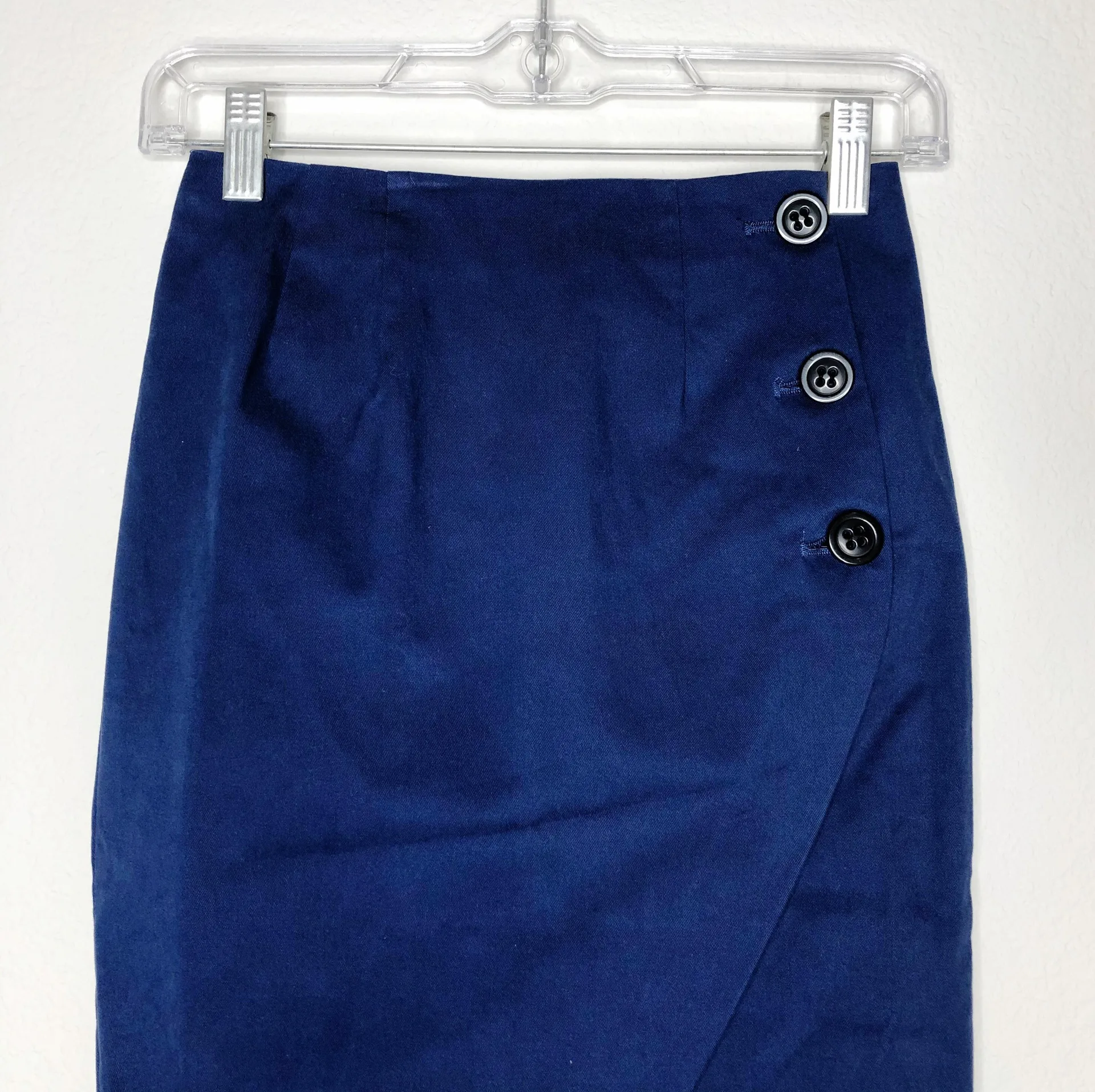 Navy Blue Asymmetrical Midi Pencil Skirt - Image 3