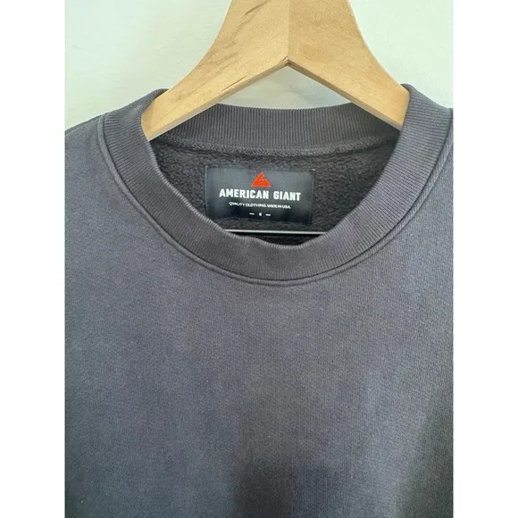 American Giant Classic Crewneck Sweatshirt Washed Black Cotton Unisex Size S Gray - Image 5