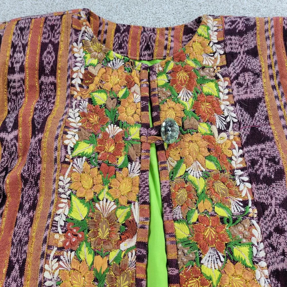 VTG Women Patchwork Embroidered Jacket L Orange Purple Floral Tribal Ethnic Boho Size L - Image 6