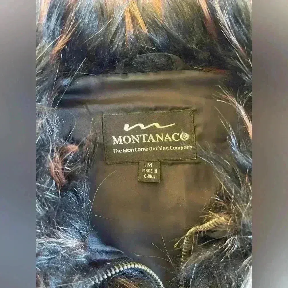 MontanaCo Faux Fur Women’s Full Zip Vest Quilted Brown Black Medium Western - Image 5