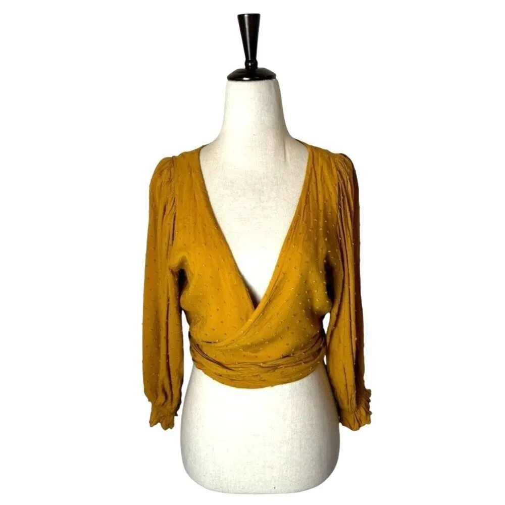 Auguste The Label Shirt Women 4 Yellow Ocher‎ Swiss Dot Frida Wrapped Blouse - Image 2