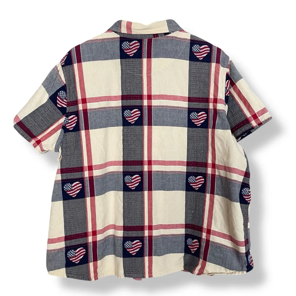 American Flag Shirt Hearts Women Size 2X Cotton Americana 4th of July Patriotic Red - Image 2