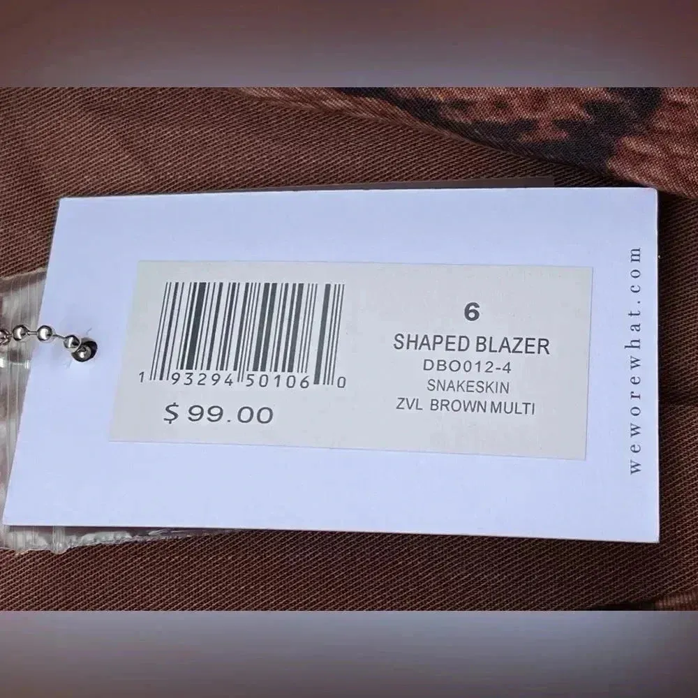 WEWOREWHAT SHAPED LONG BLAZER IN BROWN SNAKESKIN SZ 6 - Image 10